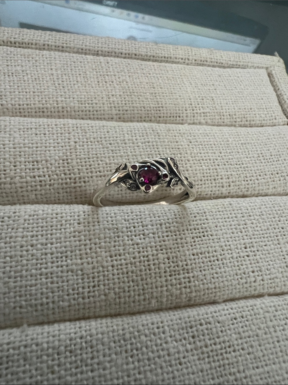 Disney Beauty and the Beast Red Rose Silver Ring Size 8